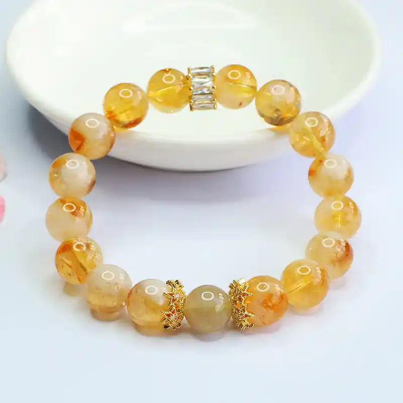 Natural Golden Rutilated Quartz Bracelet for Men and Women, Pixiu Crystal Lucky Bracelet for Wealth and Business - Mystic Crystal Shop