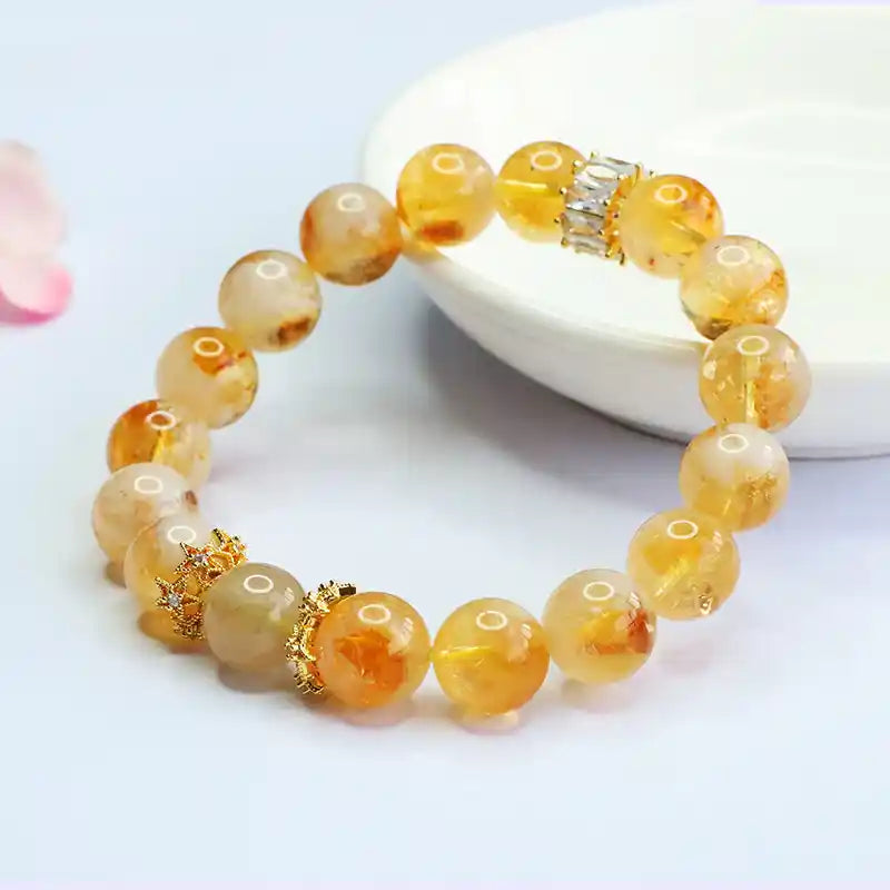 Natural Golden Rutilated Quartz Bracelet for Men and Women, Pixiu Crystal Lucky Bracelet for Wealth and Business - Mystic Crystal Shop