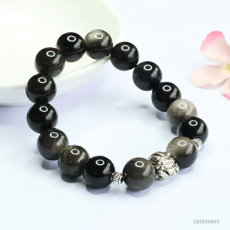 Natural 12mm silver obsidian bracelet - Mystic Crystal Shop