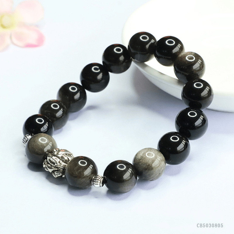 Natural 12mm silver obsidian bracelet - Mystic Crystal Shop