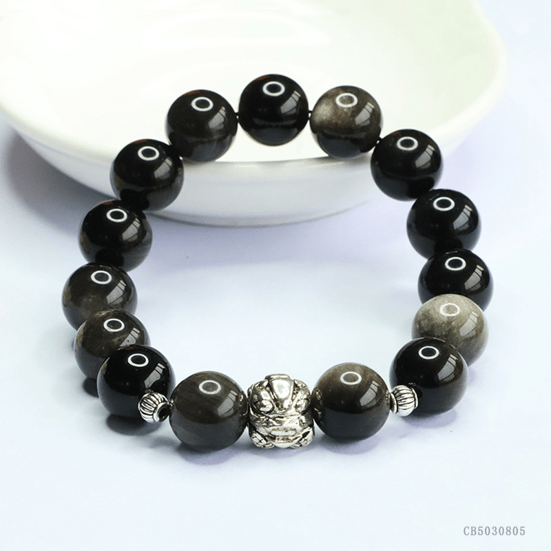 Natural 12mm silver obsidian bracelet - Mystic Crystal Shop