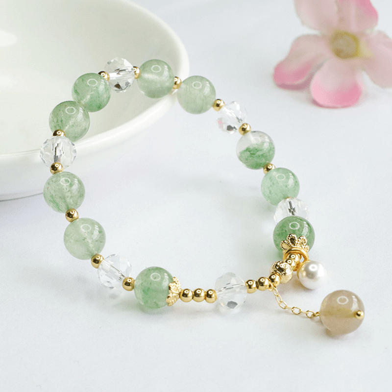 Natural 8mm crystal bracelet green strawberry crystal bracelet - Mystic Crystal Shop
