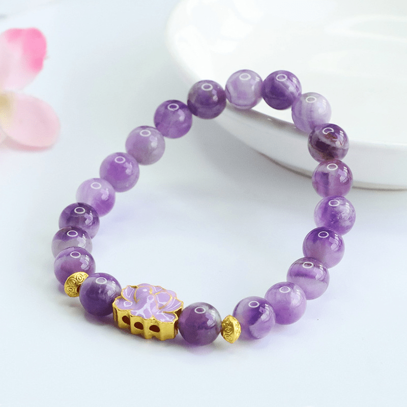 Natural 8mm dream amethyst bracelet lotus bracelet - Mystic Crystal Shop