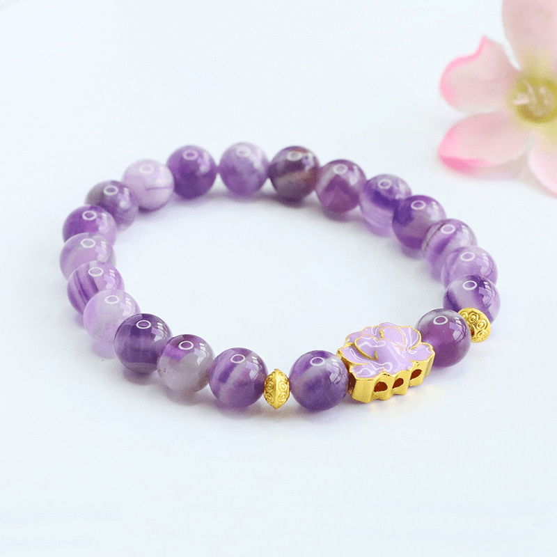 Natural 8mm dream amethyst bracelet lotus bracelet - Mystic Crystal Shop