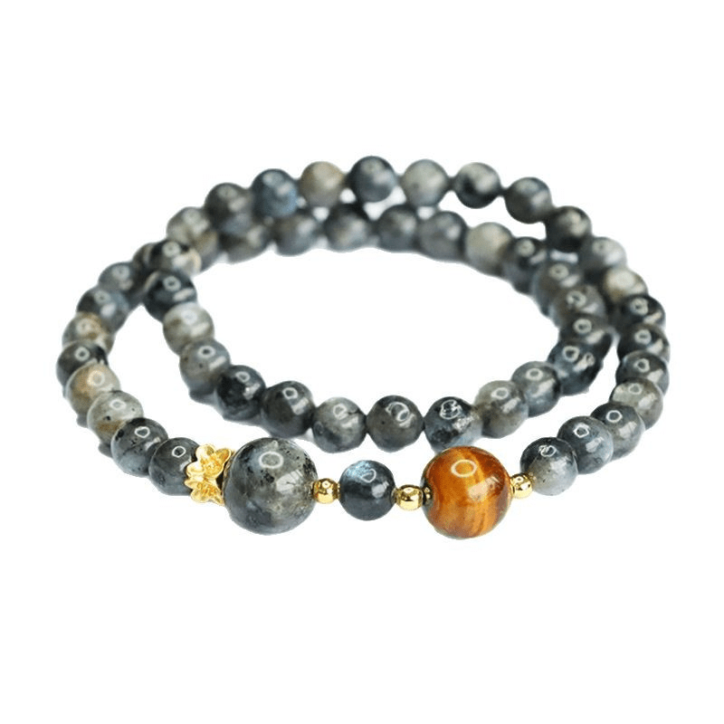 Natural 8mm Tiger's Eye Bracelet with Black Flash Stone Double - Strand Bracelet - Mystic Crystal Shop