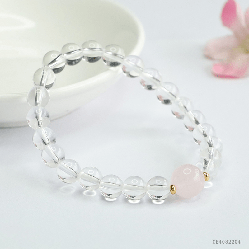 Natural 8mm white crystal bracelet pink crystal bracelet - Mystic Crystal Shop