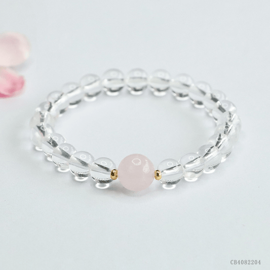 Natural 8mm white crystal bracelet pink crystal bracelet - Mystic Crystal Shop
