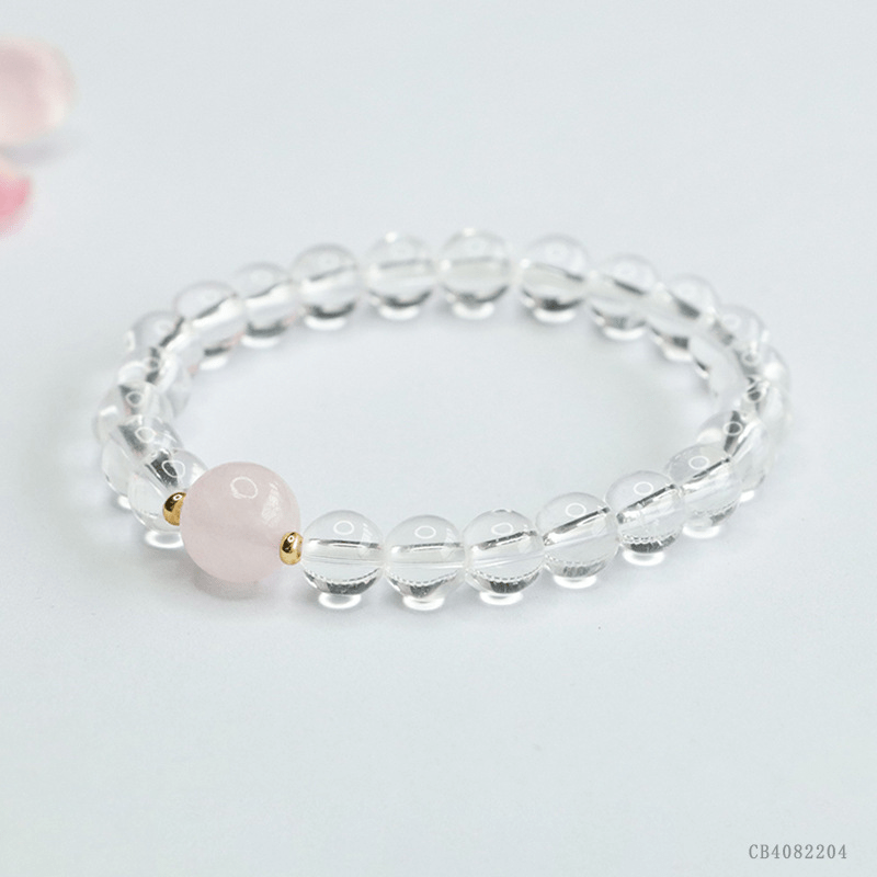 Natural 8mm white crystal bracelet pink crystal bracelet - Mystic Crystal Shop