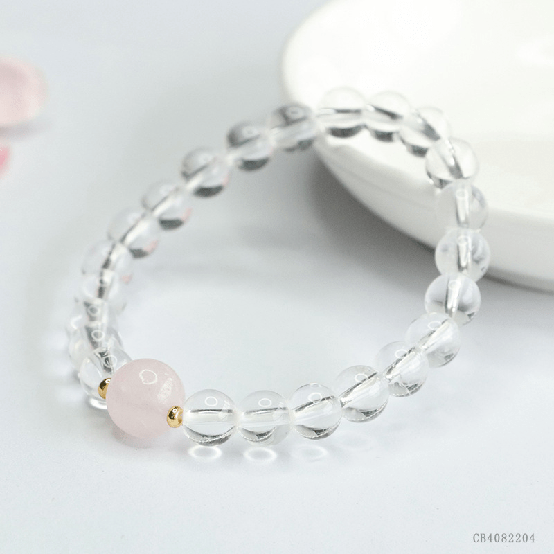 Natural 8mm white crystal bracelet pink crystal bracelet - Mystic Crystal Shop