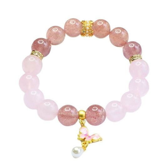 Natural strawberry quartz bracelet 12mm pink crystal bracelet - Mystic Crystal Shop