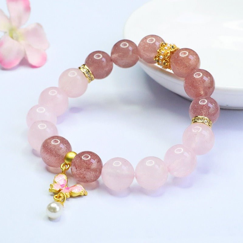 Natural strawberry quartz bracelet 12mm pink crystal bracelet - Mystic Crystal Shop