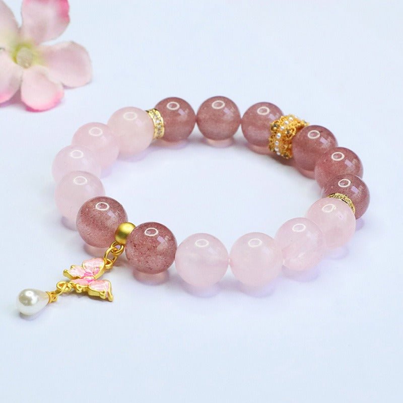 Natural strawberry quartz bracelet 12mm pink crystal bracelet - Mystic Crystal Shop