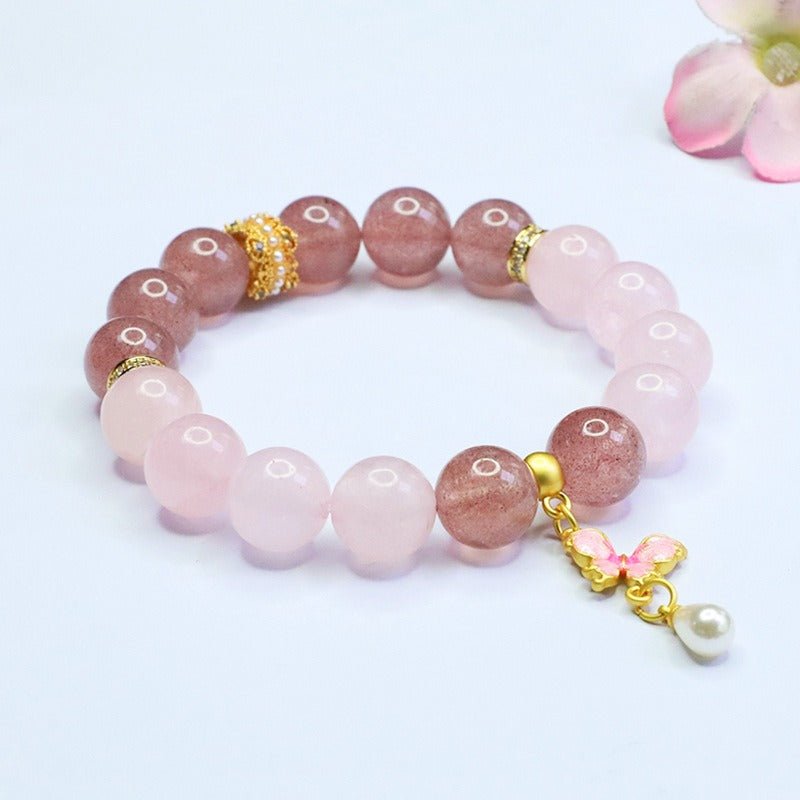 Natural strawberry quartz bracelet 12mm pink crystal bracelet - Mystic Crystal Shop
