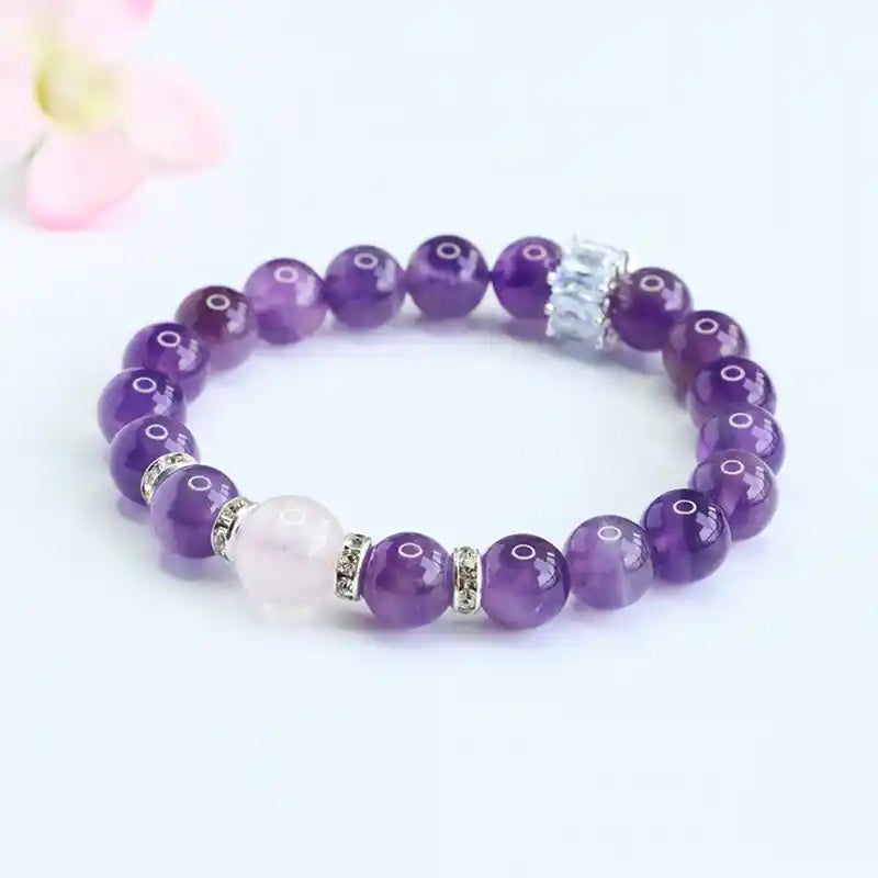 Natural Amethyst and Rose Quartz Bracelet, Crystal Jewelry for Love and Wisdom, Best Gift for Women