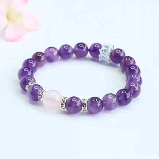 Natural Amethyst and Rose Quartz Bracelet, Crystal Jewelry for Love and Wisdom, Best Gift for Women