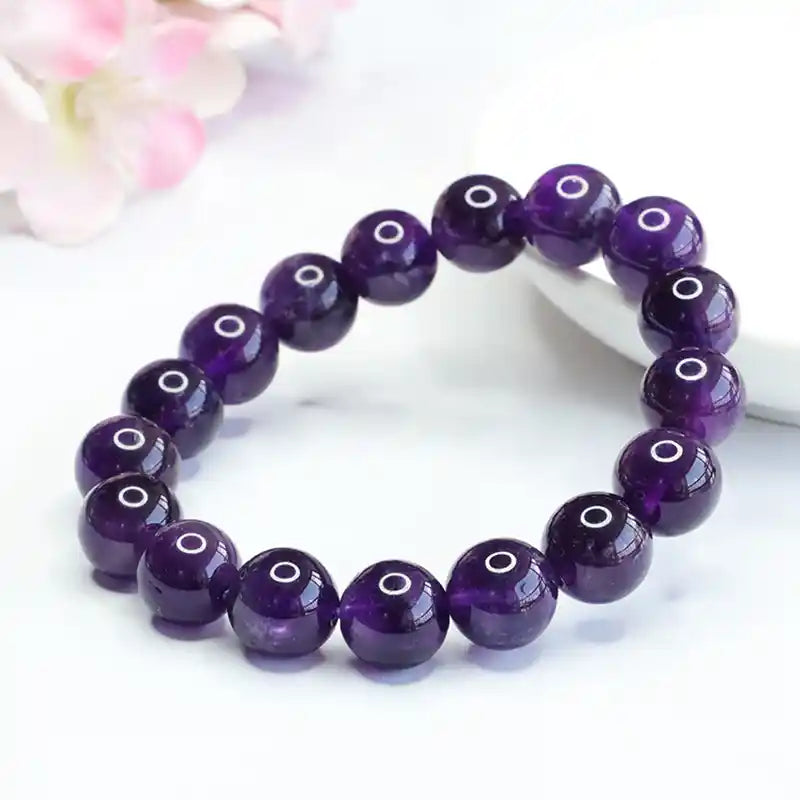Natural Amethyst Bracelet for Men & Women, Healing Crystal Jewelry for Wisdom, Stress Relief, and Sleep
