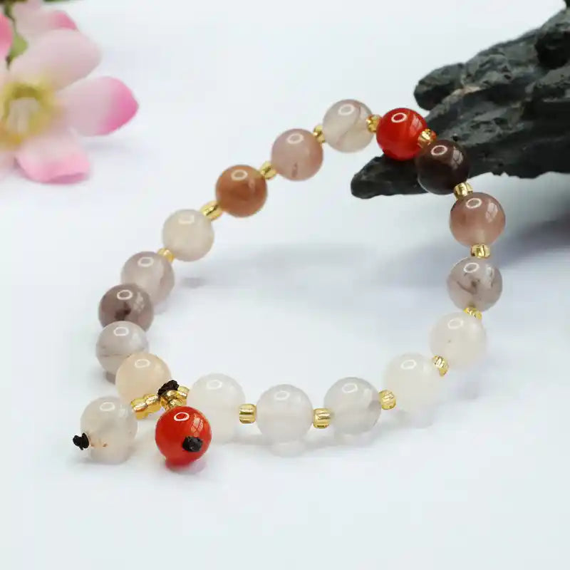 Natural Smoky Gold Jade Bracelet with Tassel, Celestial Star Design, Amulet for Career Success and Wealth