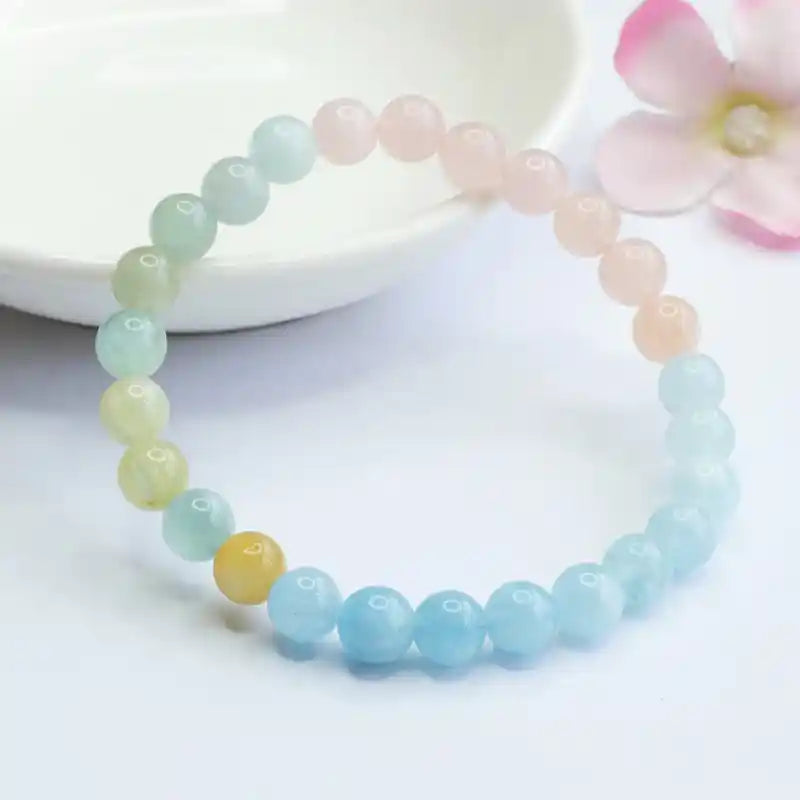 Natural morganite gemstone bracelet, colorful crystal bracelet