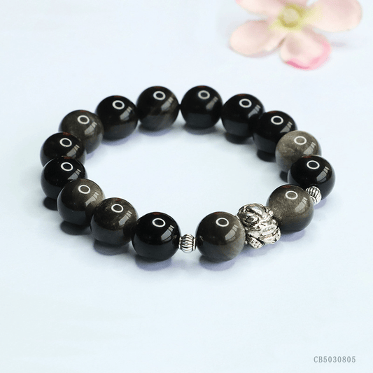 Natural 12mm silver obsidian bracelet - Mystic Crystal Shop